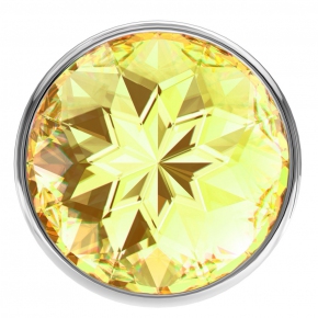 Анальная пробка Yellow Sparkle Large, серебристая с жёлтым кристаллом
