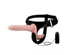 Женский страпон на эластичных ремешках с вибрацией и вагинальной пробкой Double Heads Strap-on