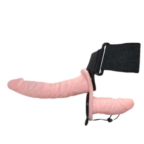 Женский страпон на эластичных ремешках с вибрацией и вагинальной пробкой Double Heads Strap-on