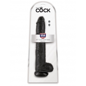 Pipedream King Cock 14" Cock with Balls, черный — фаллоимитатор-гигант с мошонкой на присоске, 37.5×6.1 см