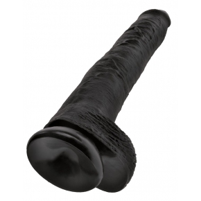 Pipedream King Cock 14" Cock with Balls, черный — фаллоимитатор-гигант с мошонкой на присоске, 37.5×6.1 см