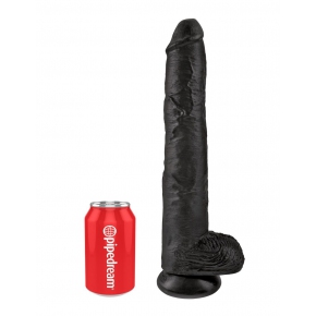 Pipedream King Cock 14" Cock with Balls, черный — фаллоимитатор-гигант с мошонкой на присоске, 37.5×6.1 см