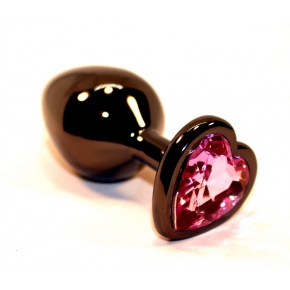 Чёрная пробка с розовым сердцем-кристаллом, 7×2.6 см