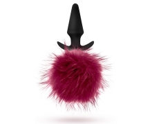Fur Pom Pom — силиконовая анальная пробка с бордовым заячьим хвостом, ⌀3.6 см