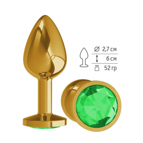 Золотистая анальная пробка с зеленым кристаллом