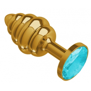 Золотистая пробка с рёбрышками и голубым кристаллом, 7×2.9 см
