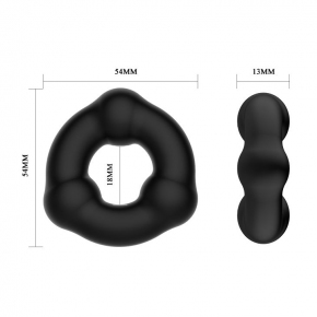 Черное эрекционное кольцо с 3 шариками, ⌀1.4 см