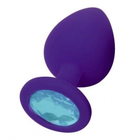 Фиолетовая силиконовая анальная пробка с голубым кристаллом