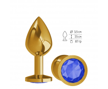 Золотистая анальная пробка с синим кристаллом