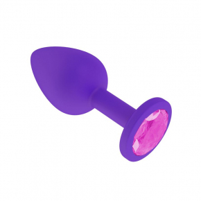Фиолетовая силиконовая анальная пробка с розовым кристаллом