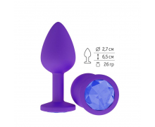 Фиолетовая силиконовая анальная пробка с синим кристаллом