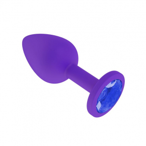 Фиолетовая силиконовая анальная пробка с синим кристаллом