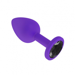 Фиолетовая силиконовая анальная пробка с черным кристаллом