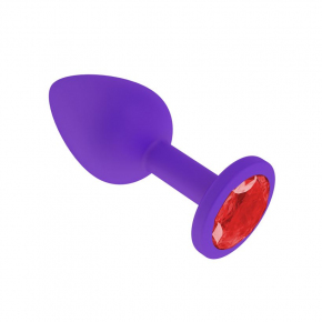 Фиолетовая силиконовая анальная пробка с красным кристаллом