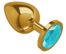 Золотистая анальная пробка с голубым кристаллом, ⌀4 см