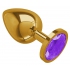 Золотистая анальная пробка с фиолетовым кристаллом, ⌀4 см