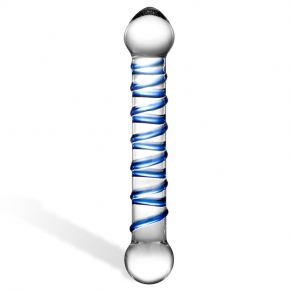 6.5" Spiral Dildo — прозрачный фаллос с голубой спиралью, 17 см