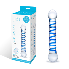 6.5" Spiral Dildo — прозрачный фаллос с голубой спиралью, 17 см