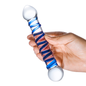 6.5" Spiral Dildo — прозрачный фаллос с голубой спиралью, 17 см