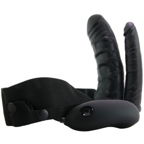 Полый двойной вибрострапон Unisex Vibrating Hollow Double Penetration Strap-On Dildo