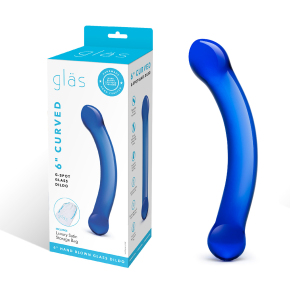 6" Curved Glass G-Spot Dildo — синий изогнутый фаллоимитатор, 16 см
