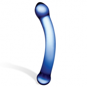 6" Curved Glass G-Spot Dildo — синий изогнутый фаллоимитатор, 16 см