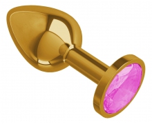 Золотистая анальная втулка с розовым кристаллом