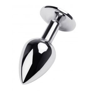 Маленькая коническая серебристая анальная пробка с красным кристаллом