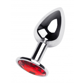 Маленькая коническая серебристая анальная пробка с красным кристаллом