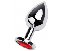 Cеребристая коническая анальная пробка с красным кристаллом, 8&times;3.4 см