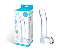 Стеклянный фаллос с мошонкой Glas Curved Glass G-Spot Dildo