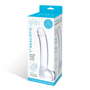 Стеклянный фаллос с мошонкой Glas Curved Glass G-Spot Dildo