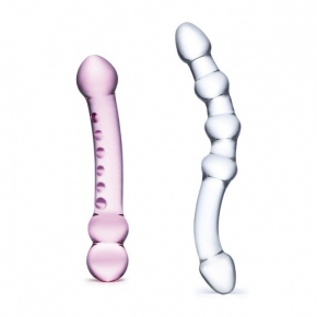 Набор из 2 стеклянных двухголовых фаллоимитаторов Double Pleasure Glass Dildo Set