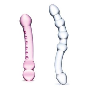 Набор из 2 стеклянных двухголовых фаллоимитаторов Double Pleasure Glass Dildo Set