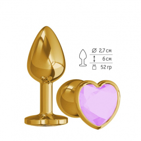 Золотистая анальная пробка с сиреневым кристаллом-сердцем