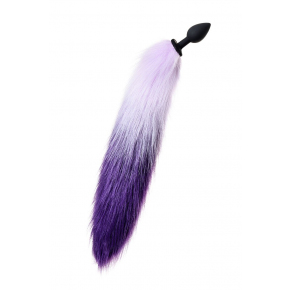 Силиконовая анальная втулка с фиолетово-белым хвостом, ⌀2.7 см