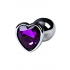Серебристая анальная пробка с фиолетовым кристаллом-сердечком