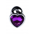 Серебристая анальная пробка с фиолетовым кристаллом-сердечком