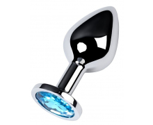 Серебристая конусовидная анальная пробка с голубым кристаллом