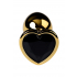 Золотистая анальная пробка с черным кристаллом-сердечком