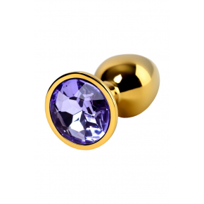 Золотистая коническая анальная пробка с фиолетовым кристаллом