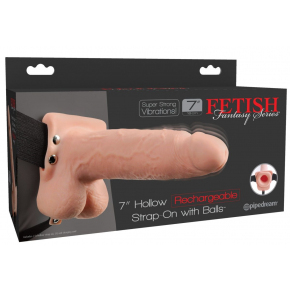 Перезаряжаемый вибрострапон Fetish Fantasy Series 7" Hollow Rechargeable Strap-on with Balls