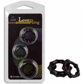Набор из 3 рельефных эрекционных колец Sitabella accessories Love Ring, черный