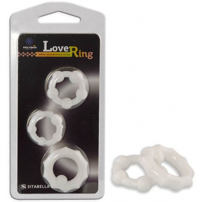 Набор из 3 рельефных эрекционных колец Sitabella accessories Love Ring, белый