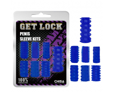 Набор из 7 насадок на пенис Get Lock, синий