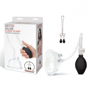 Deluxe Pussy Pump — прозрачная вакуумная помпа с зажимом для клитора
