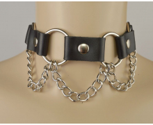 Кожаный ошейник с кольцами и цепочкой BDSM accessories