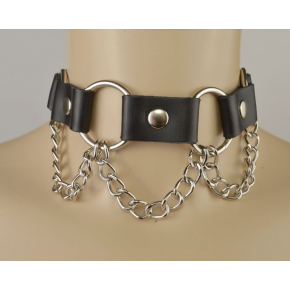 Кожаный ошейник с кольцами и цепочкой BDSM accessories