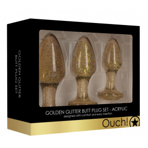 Набор из 3 анальных пробок Ouch! Acrylic Goldchip Butt Plug Set, золотистый