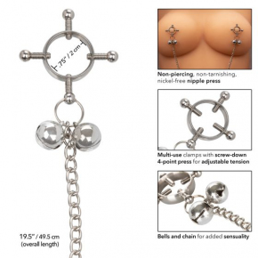 Зажимы для сосков на цепочке Nipple Grips 4-Point Nipple Press with Bells